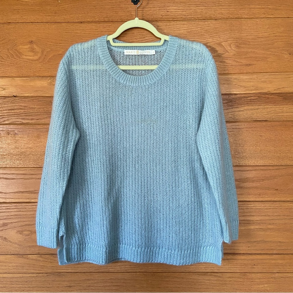 Marie Oliver blue mohair open knit wool blend sweater